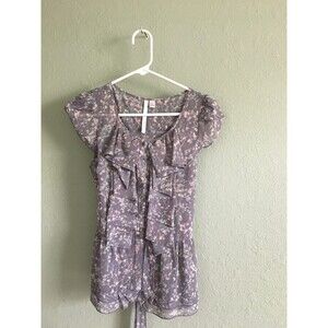 LC Lauren Conrad Sheer Women's Blouse  Size S Gray Floral Sleeveless Ruffle